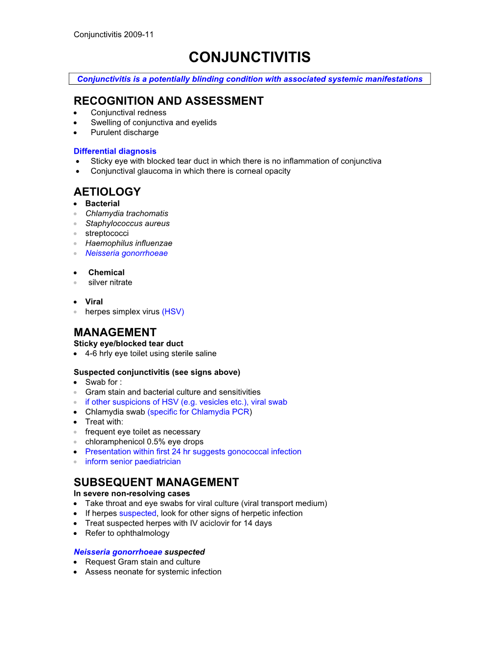 Protocol for Management of Neonatal Conjunctivitis