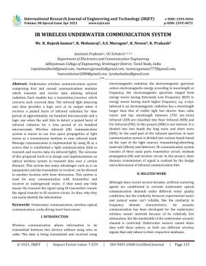 IR WIRELESS UNDERWATER COMMUNICATION SYSTEM Mr