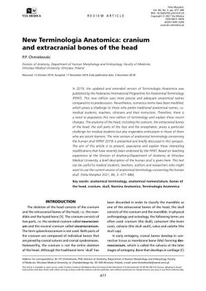 New Terminologia Anatomica: Cranium and Extracranial Bones of the Head P.P