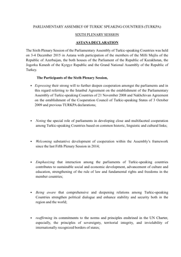 The Astana Declaration of the Parliamentary Assembly of Turkic
