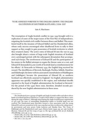 The English Occupation of Southern Scotland, C.1334–1337