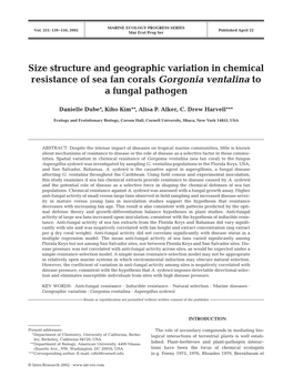 Size Structure and Geographic Variation in Chemical Resistance of Sea Fan Corals Gorgonia Ventalina to a Fungal Pathogen