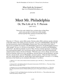 Meet Mr. Philadelphia Or, the Life of at Pierson Text by Tom Stewart