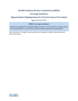 Salpingectomy for Ovarian Cancer Prevention Approved 11/9/2017