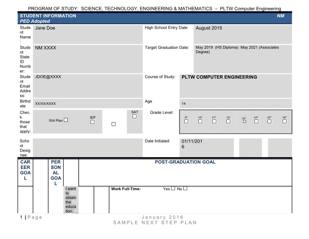 PROGRAM of STUDY: SCIENCE, TECHNOLOGY, ENGINEERING & MATHEMATICS PLTW Computer Engineering