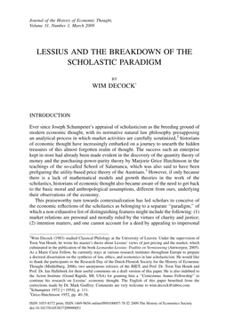 Lessius and the Breakdown of the Scholastic Paradigm