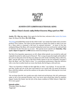 AUSTIN CITY LIMITS SALUTES B.B. KING Blues Titan's Iconic 1983