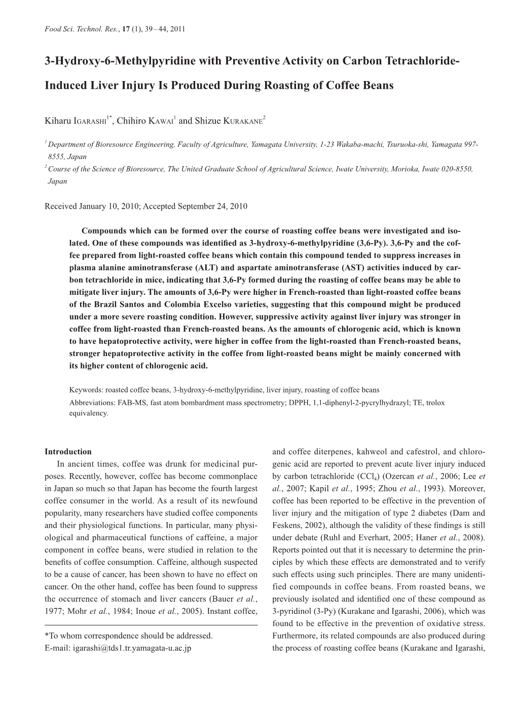 3-Hydroxy-6-Methylpyridine with Preventive Activity on Carbon Tetrachloride- Induced Liver Injury Is Produced During Roasting Of