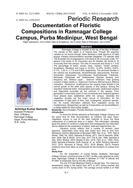 Documentation of Floristic Compositions in Ramnagar College Campus, Purba Medinipur, West Bengal Achintya Kumar Samanta, Purba