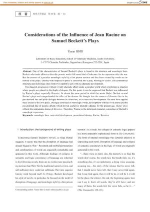 Considerations of the Influence of Jean Racine on Samuel Beckett's Plays