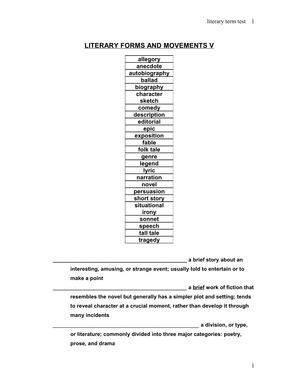 Drama, Structuring Techniques, and Character Models Iv: Definitions + Examples