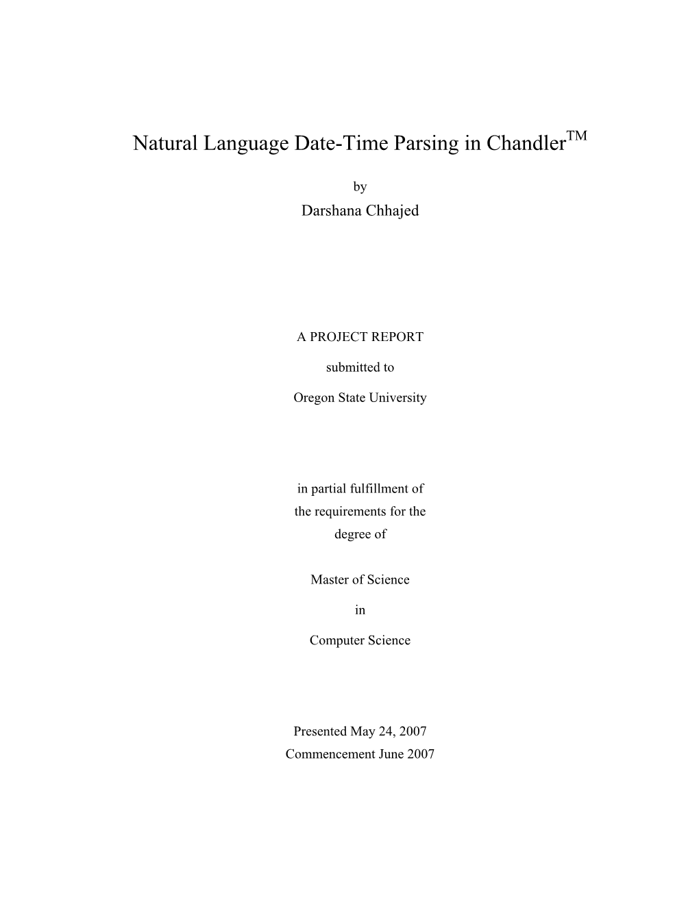 Natural Language Date-Time Parsing in Chandler TM
