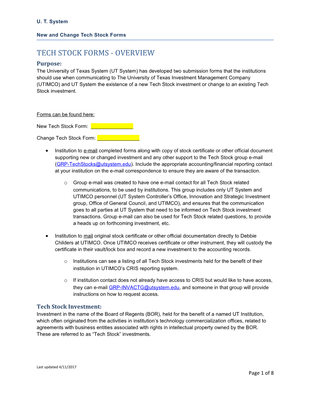 Tech Stock Forms - Overview