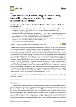 Green Processing, Germinating and Wet Milling Brown Rice (Oryza Sativa) for Beverages: Physicochemical Eﬀects