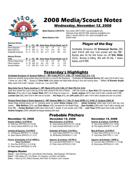 2008 Media/Scouts Notes Wednesday, November 12, 2008