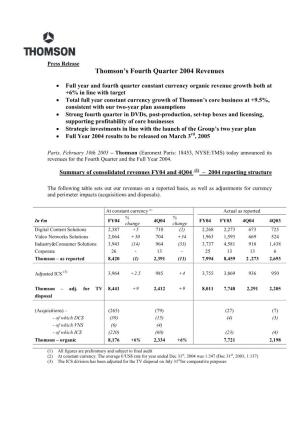 Thomson's Fourth Quarter 2004 Revenues