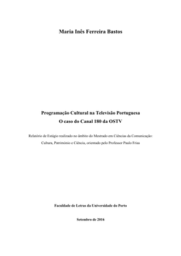 Programação Cultural Na Televisão Portuguesa O Caso Do Canal 180 Da OSTV