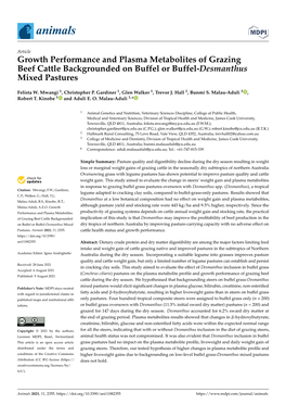 Growth Performance and Plasma Metabolites of Grazing Beef Cattle Backgrounded on Buffel Or Buffel-Desmanthus Mixed Pastures