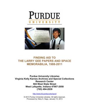Finding Aid to the Larry Gee Papers and Space Memorabilia, 1988-2011