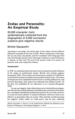 Zodiac and Personality: an Empirical Study 50,000 Character Traits Systematically Collected from the Biographies of 2,000 Successful Subjects Give Negative Results