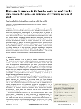 Resistance to Sucralose in Escherichia Coli Is Not Conferred by Mutations in the Quinolone Resistance Determining Regions of Gyra