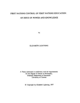 First Nations Control of First Nations Education