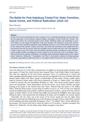 The Battle for Post-Habsburg Trieste/Trst: State Transition, Social Unrest, and Political Radicalism (1918–23)