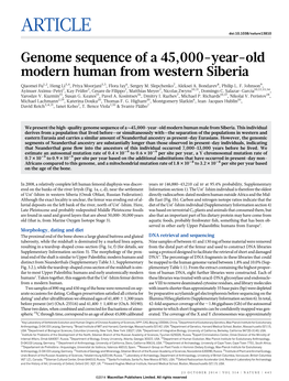 Genome Sequence of a 45,000-Year-Old Modern Human from Western Siberia