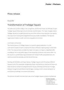 Press Release Transformation of Trafalgar Square