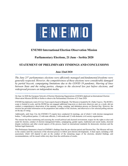 ENEMO International Election Observation Mission Parliamentary