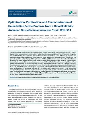 Optimization, Purification, and Characterization of Haloalkaline Serine Protease from a Haloalkaliphilic Archaeon Natrialba Hulunbeirensis Strain WNHS14