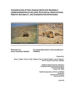 Conservation of San Joaquin Antelope Squirrels (Ammospermophilus Nelsoni): Ecological Associations, Habitat Suitability, and Conservation Strategies