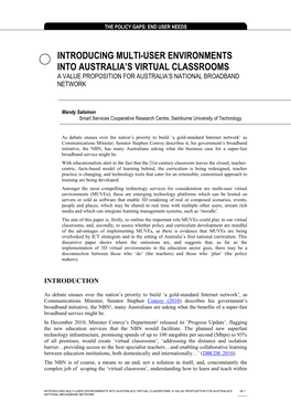 Introducing Multi-User Environments Into Australia's Virtual Classrooms