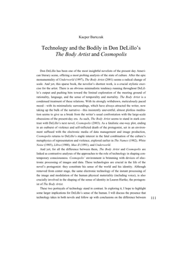 Technology and the Bodily in Don Delillo's the Body Artist and Cosmopolis