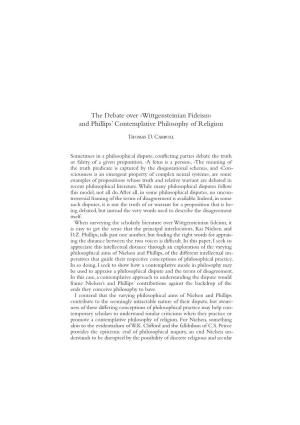The Debate Over ›Wittgensteinian Fideism‹ and Phillips’ Contemplative Philosophy of Religion