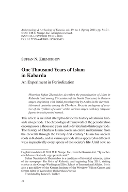 One Thousand Years of Islam in Kabarda an Experiment in Periodization