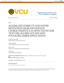 AGGREGATE STABILITY and WATER RETENTION NEAR SATURATION CHARACTERISTICS AS AFFECTED by SOIL TEXTURE, AGGREGATE SIZE and POLYACRYLAMIDE APPLICATION Amrakh I