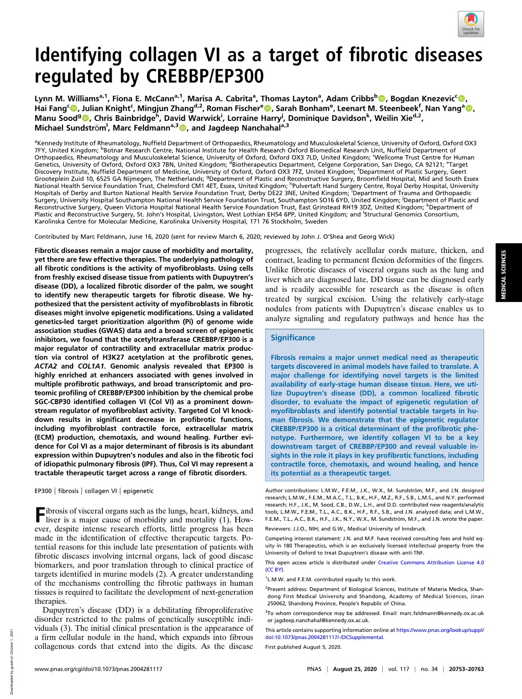 Identifying Collagen VI As a Target of Fibrotic Diseases Regulated by CREBBP/EP300