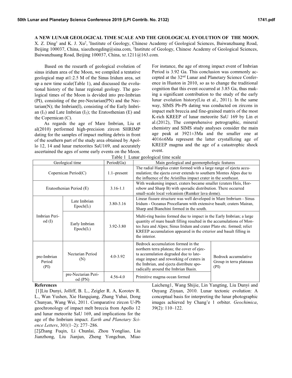 A New Lunar Geological Time Scale and the Geological Evolution of the Moon