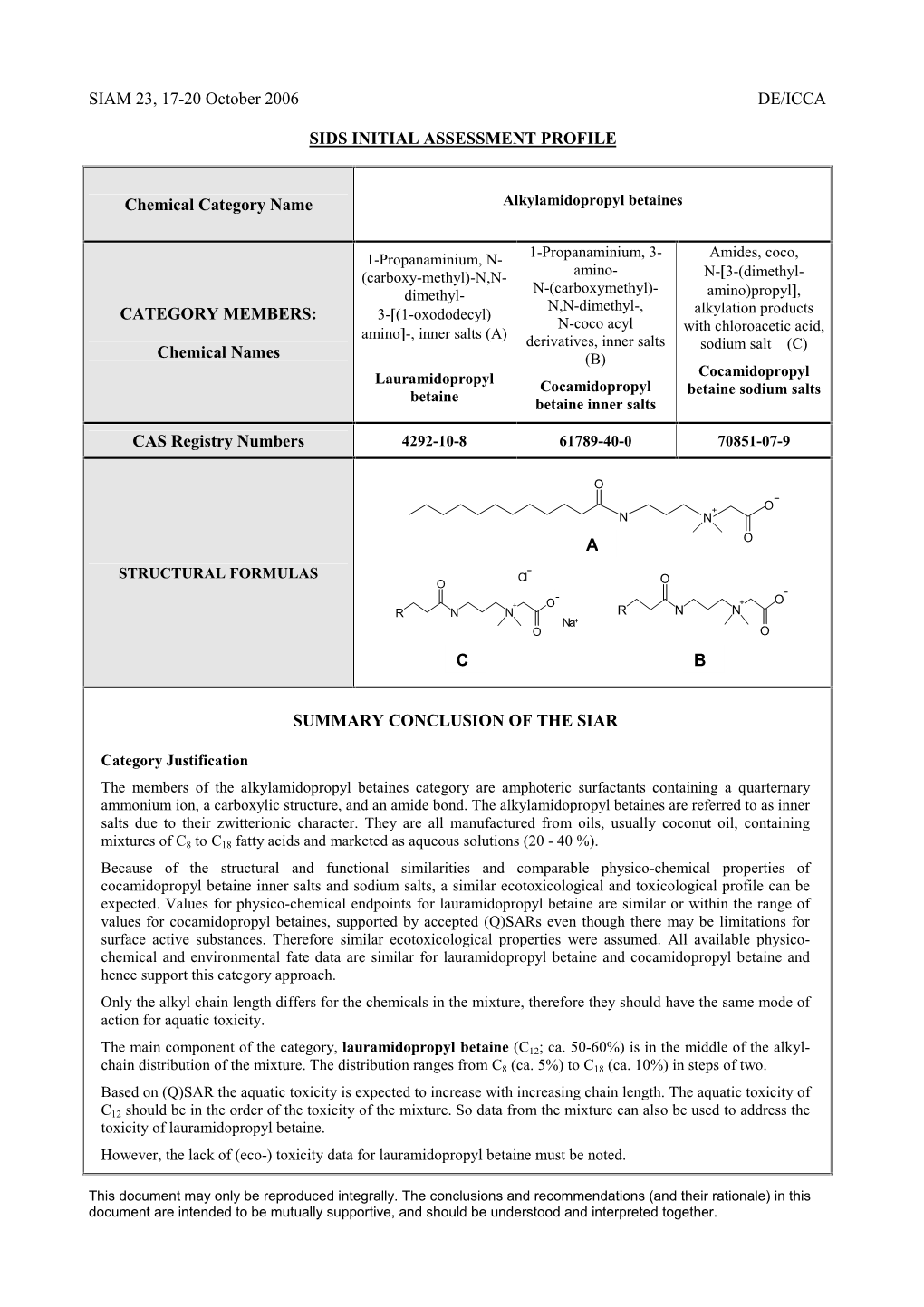 Chemical Names (B) Lauramidopropyl Cocamidopropyl Cocamidopropyl Betaine Betaine Sodium Salts Betaine Inner Salts