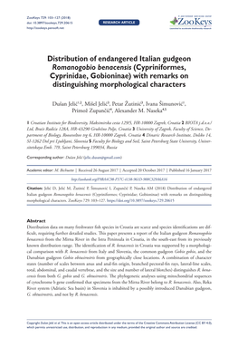 Distribution of Endangered Italian Gudgeon Romanogobio Benacensis (Cypriniformes, Cyprinidae, Gobioninae) with Remarks on Distinguishing Morphological Characters
