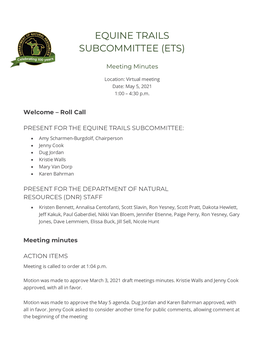 Equine Trails Subcommittee (Ets)