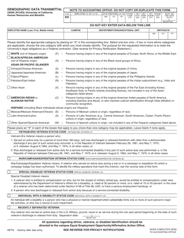 Demographic Data Transmittal Note to Accounting Office: Do Not Copy Or Duplicate This Form