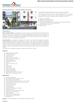 Romaa Paradise - Poonamallee, Chennai Comprehensive Requirements for the Construction Industry