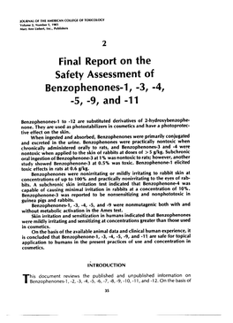 Final Report on the Safety Assessment of Benzophenones-1 I -3, -4, -5, -9, and -11