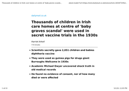 Baby Graves Scandal' Were Used in Secret Vaccine Trials in the 1930S