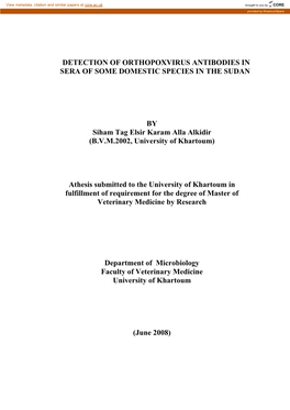 DETECTION of ORTHOPOXVIRUS ANTIBODIES in SERA of SOME DOMESTIC SPECIES in the SUDAN by Siham Tag Elsir Karam Alla Alkidir