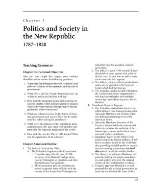 Politics and Society in the New Republic 1787–1820