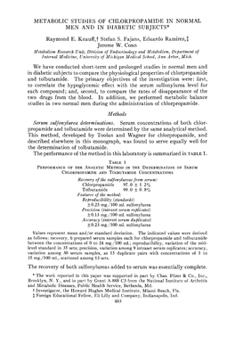 Metabolic Studies of Chlorpropamide in Normal Men and in Diabetic Subjects*