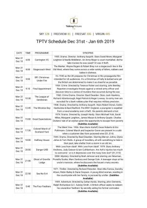 TPTV Schedule Dec 31St - Jan 6Th 2019